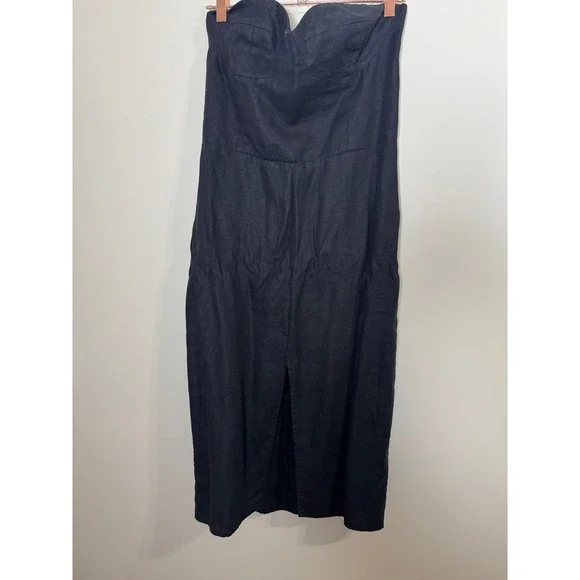 Reformation Black Linen Strapless Bustier Midi Dress with Front Slit - Picture 2 of 10